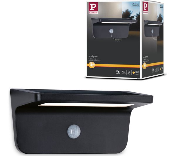 An image of PAULMANN Cyprus Outdoor Solar Wall Light with Motion Sensor - Anthracite