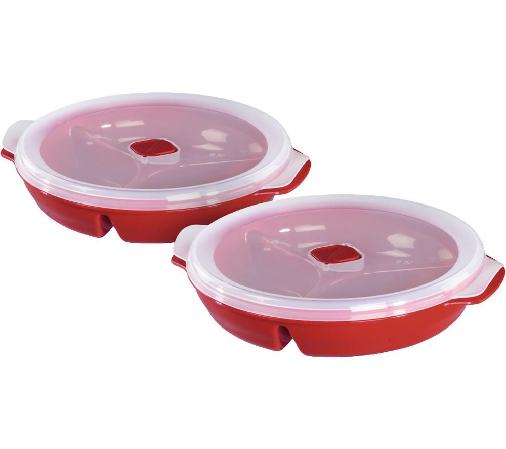 XAVAX 111464 Round Microwavable Plate Set  Red, Pack of 2, Red