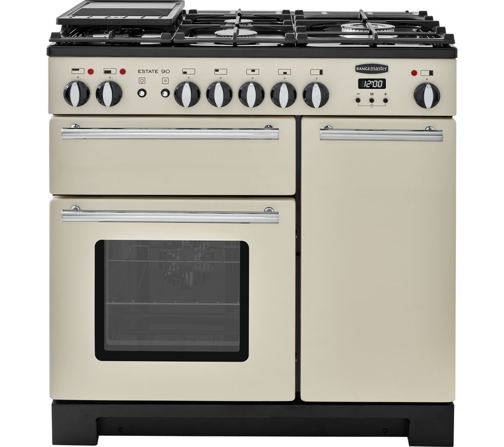 RANGEMASTER Estate 90 EST90DFFIV/C Dual Fuel Range Cooker Ivory & Chrome Fast Delivery Currysie