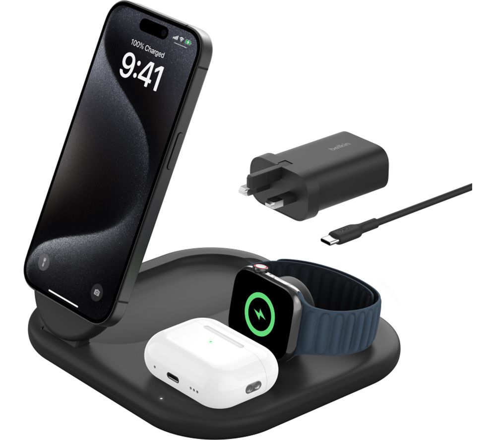 BoostCharge Qi2 3-in-1 Magnetic 15 W Wireless Charger - Black