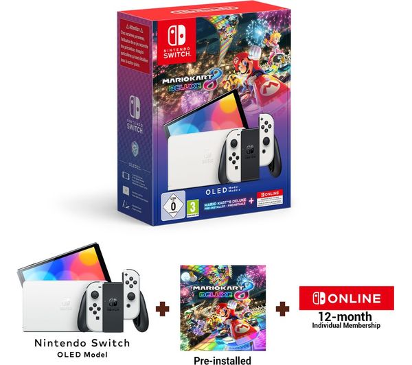 NINTENDO Switch OLED White & Mario Kart 8 Deluxe & Nintendo Switch Online 12 Mon