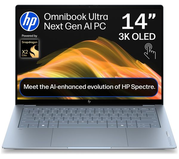 An image of HP OmniBook Ultra 14" Laptop, Copilot+ PC - Snapdragon X2 Elite, 1 TB SSD, Stone Blue