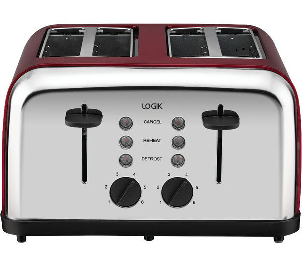 LOGIK L04TR14 4-Slice Toaster - Silver & Red, Silver