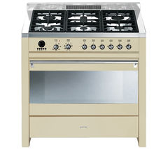 SMEG Opera 90 Dual Fuel Range Cooker - Cream & Stainless Steel