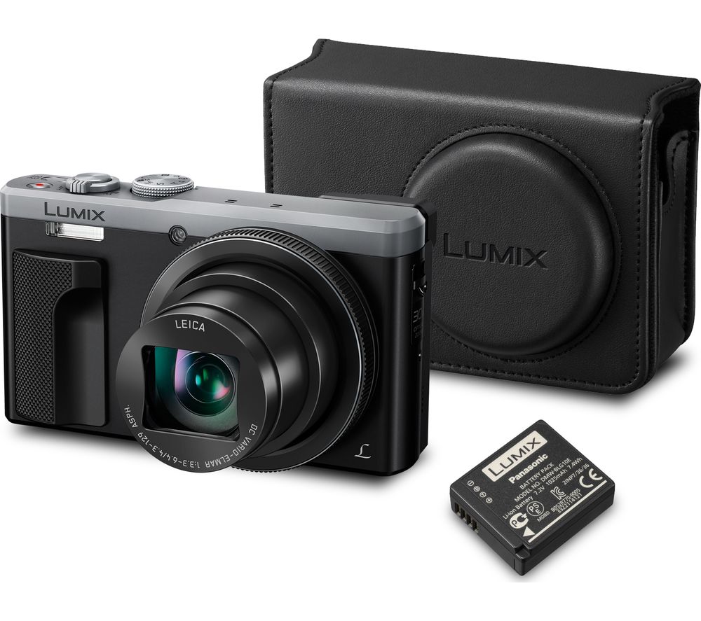 PANASONIC Lumix DMC-TZ80EB-S Superzoom Compact Camera, Case & Additional Battery Bundle - Silver, Silver