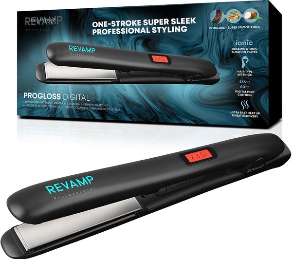 REVAMP Progloss Digital Ceramic Hair Straightener - Black