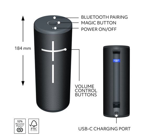 Logitech 984-001969 Ultimate Ear Boom 4 Siyah Portable Bluetooth Hoparlör