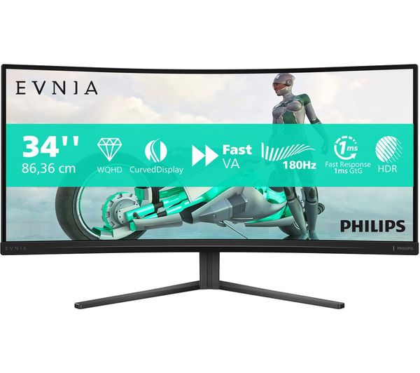 An image of PHILIPS Evnia 34M2C3500L/00 Wide Quad HD 34" Curved VA LCD Gaming Monitor - Charcoal