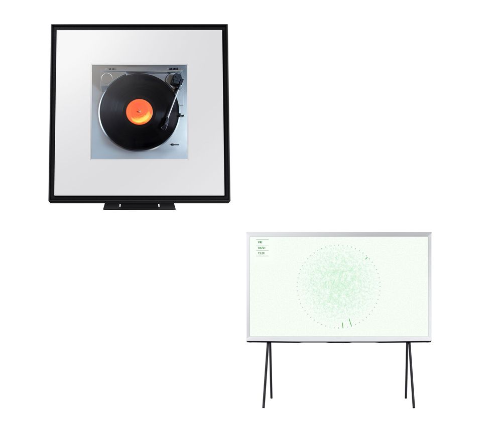 The Serif QE65LS01DAUXXU 65" Smart 4K Ultra HD HDR QLED TV (White) & Music Frame HW-LS60D Speaker (Black) Bundle