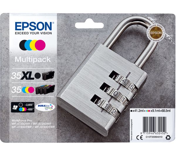 Image of EPSON Padlock 35 Cyan, Magenta, Yellow & Black Ink Cartridges - Multipack