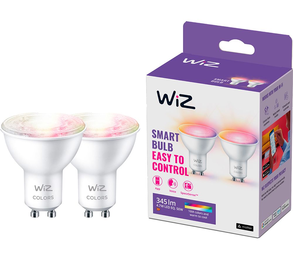 WIZ CONNECTED Full Colour Smart Spotlight Bulb - GU10, Twin Pack, White
