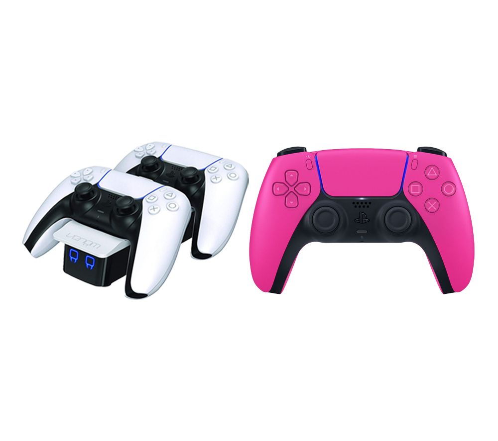PS5 DualSense Wireless Controller (Pink) & Twin Docking Station (White) Bundle