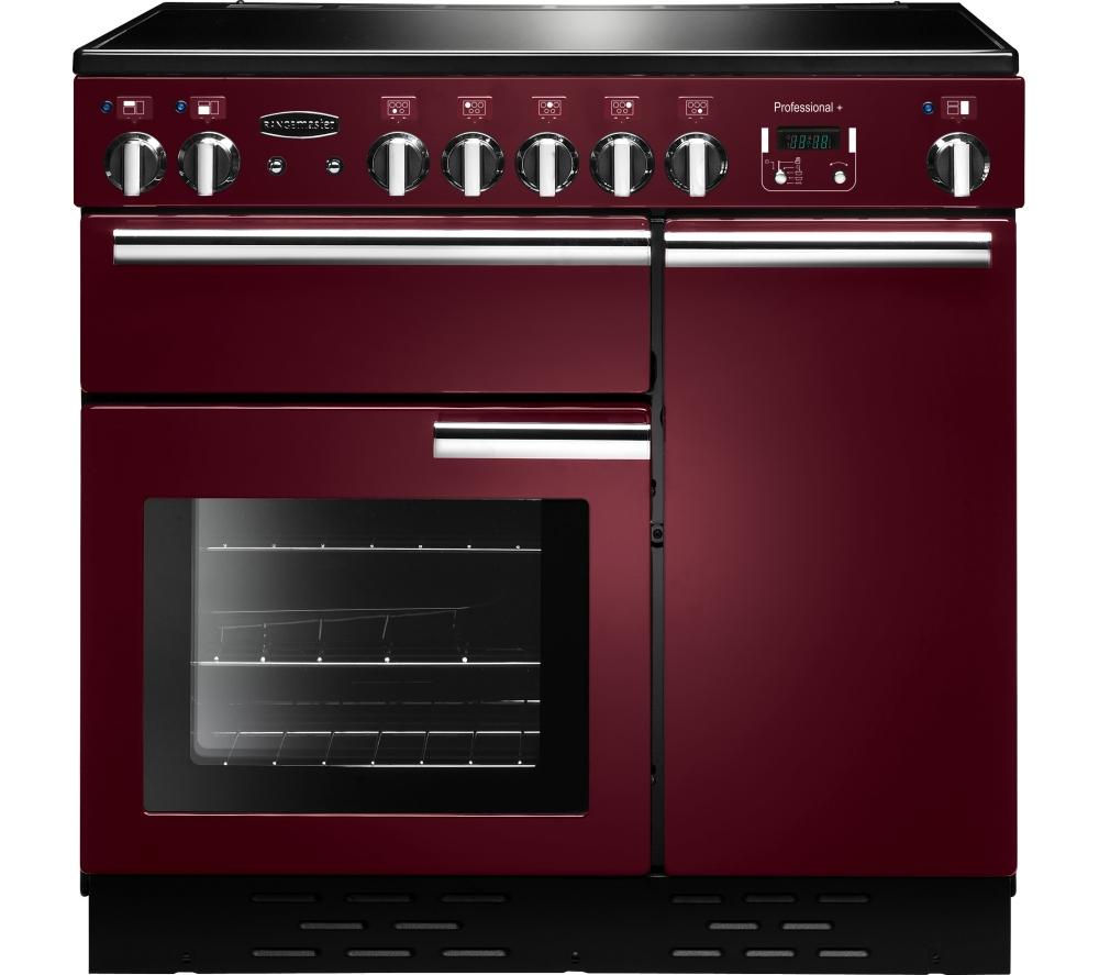 RANGEMASTER Professional 90 Electric Ceramic Range Cooker – Cranberry & Chrome, Cranberry