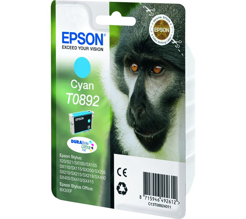 product image of EPSON Monkey T0892 Cyan Ink Cartridge, Cyan