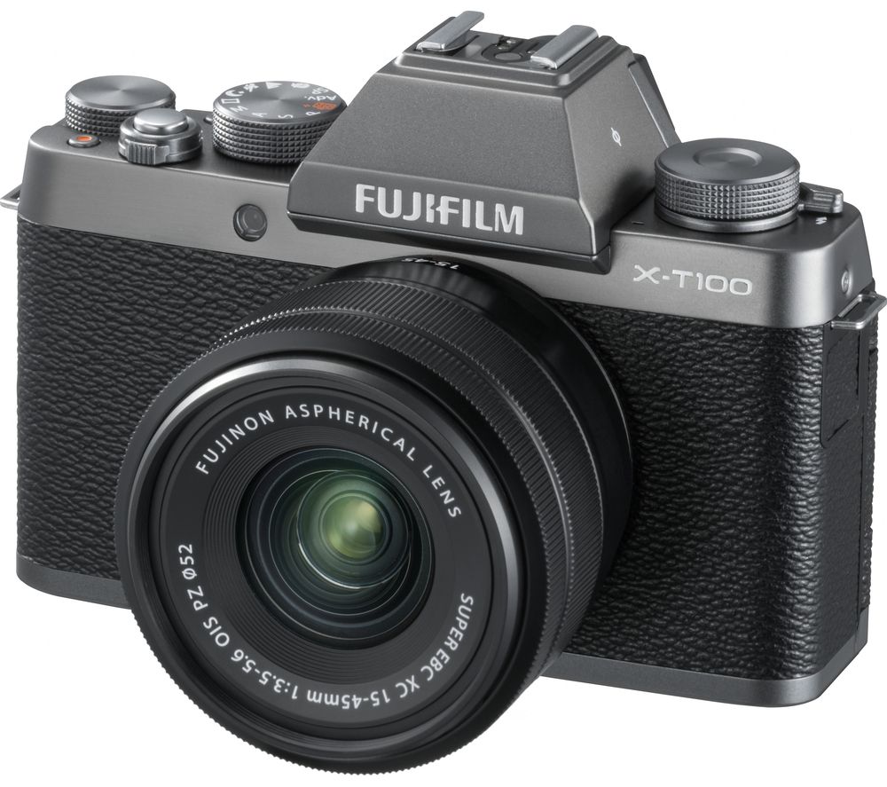 FUJIFILM X-T100 Mirrorless Camera with FUJINON XC 15-45 mm f/3.5-5.6 OIS PZ Lens – Dark Silver, Silver