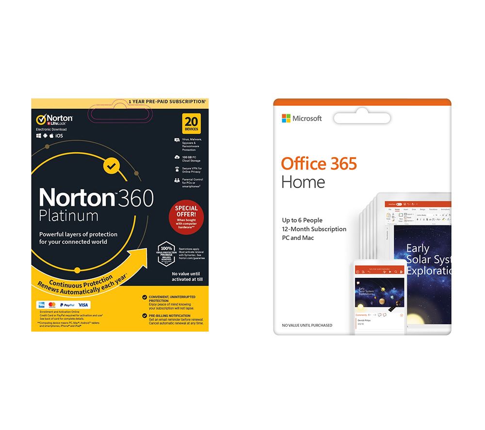 MICROSOFT Office 365 Home & Norton 360 Platinum 2019 Bundle - 1 year for 6 users