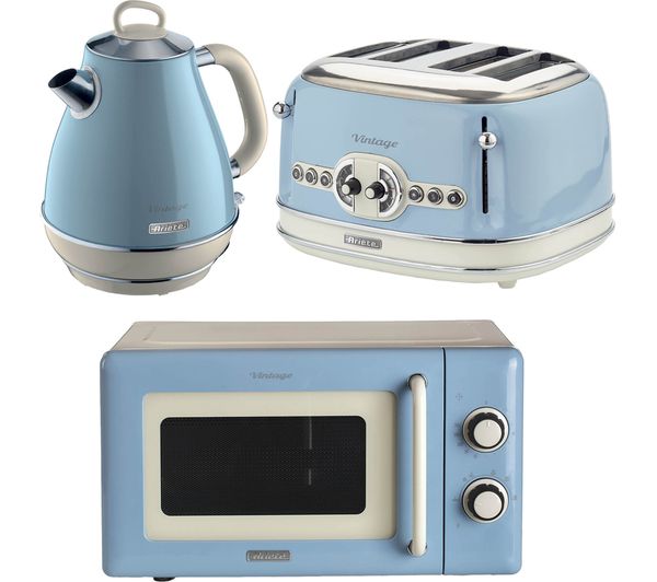 ARIETE Vintage ARPK63 Microwave, Jug Kettle & 4-Slice Toaster Bundle - Blue
