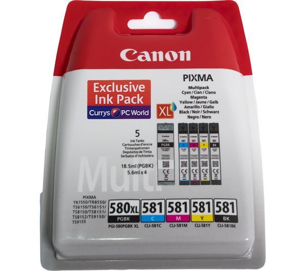 Image of CANON PGI-580XL / CLI-581 Cyan, Magenta, Yellow & Black Ink Cartridges - Multipack