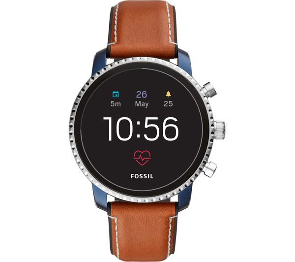 FOSSIL Q Explorist HR FTW4016 - Blue & Silver, Leather Strap, Blue
