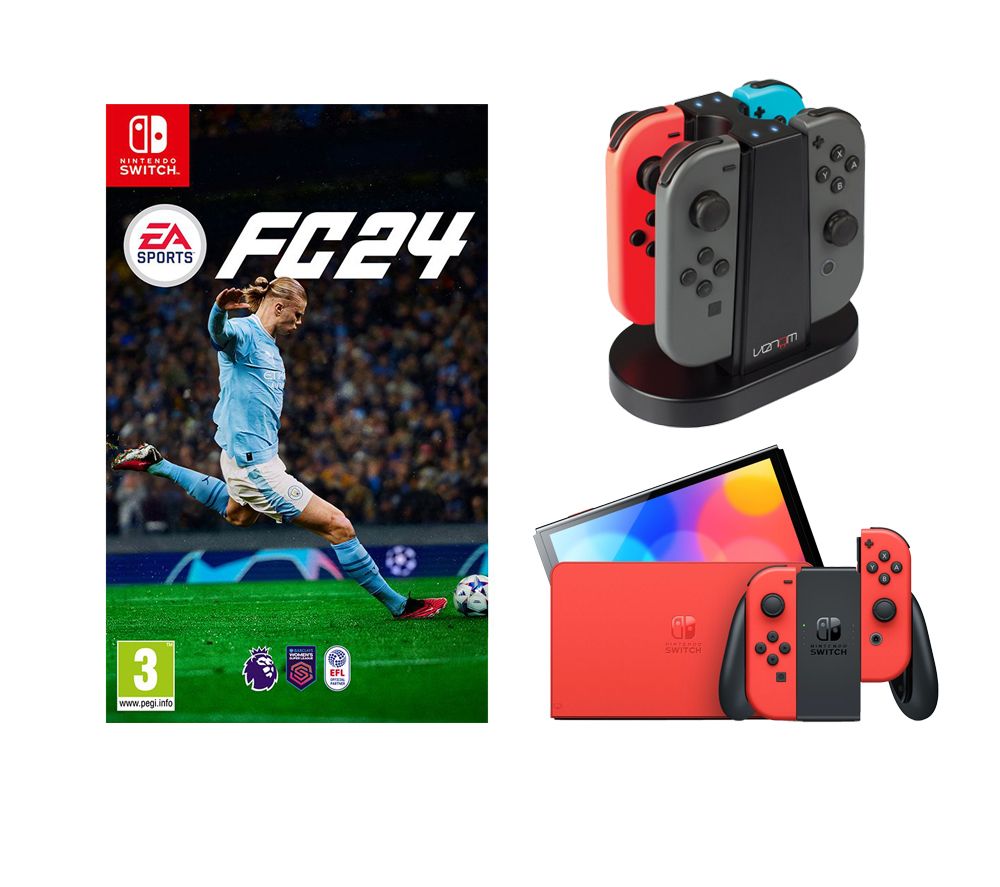 Switch OLED (Mario Red Edition), EA Sports FC 24 & VS4796 Nintendo Switch Bundle