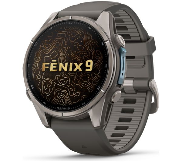 An image of GARMIN fenix 9 Smart Watch - Titanium with Pebble Grey Silicone Band, 43 mm