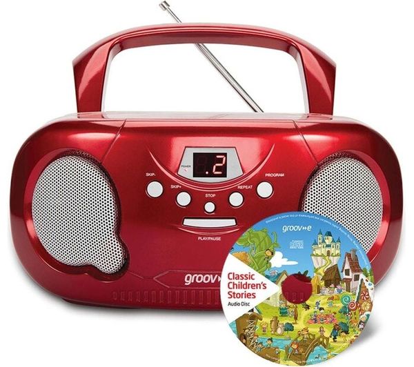 Groov E Gvps733cd10 Rd Portable Fm Am Boombox Childrens Stories Cd Red