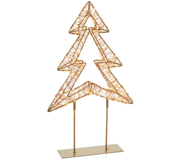 An image of PREMIER Warm White Lit Christmas Tree Tabletop Decoration - 45 cm, Rose Gold