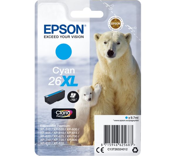 EPSON Polar Bear 26XL Cyan Ink Cartridge, Cyan