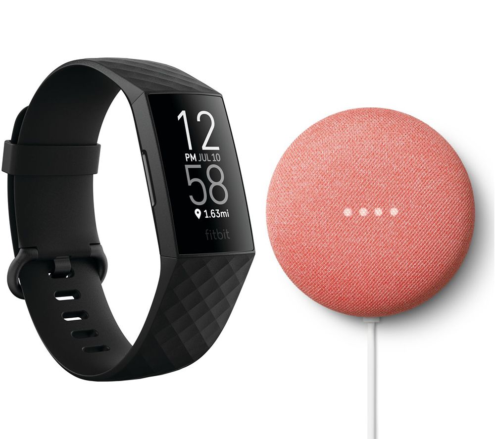 FITBIT Charge 4 Fitness Tracker & Google Nest Mini (2nd Gen) Bundle - Black & Coral