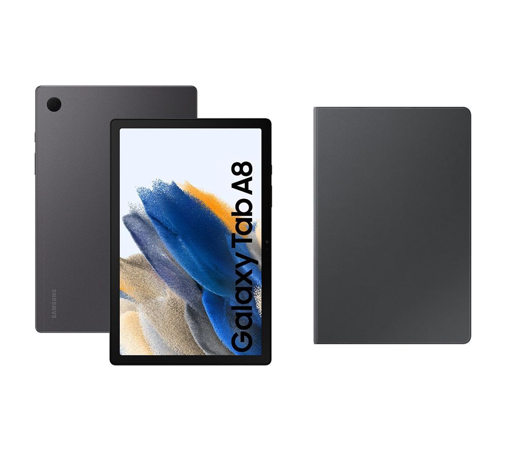 Samsung Galaxy Tab A8 10.5" 4G Tablet (64 GB, Graphite) & Book Cover (Dark Grey) Bundle