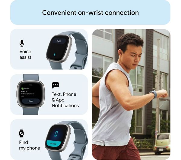 291835 - FITBIT Versa 4 Smart Watch - Waterfall Blue & Platinum ...
