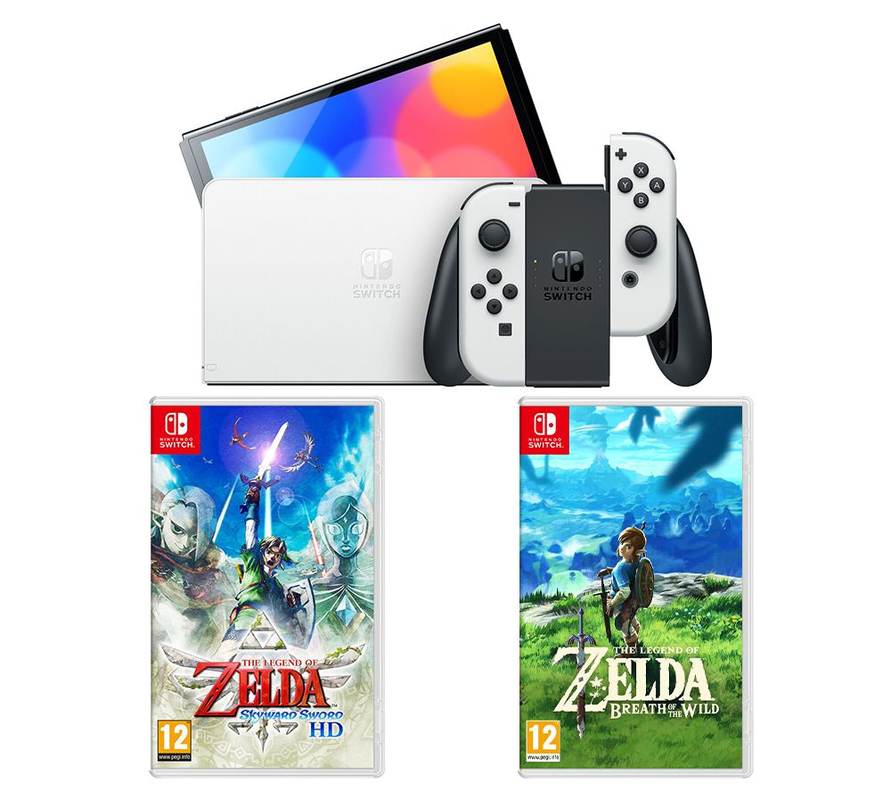Switch OLED White, The Legend of Zelda: Skyward Sword HD & The Legend of Zelda: Breath of the Wild Bundle