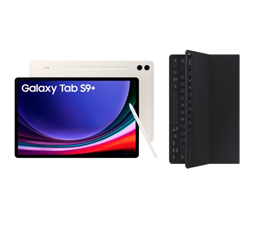 Galaxy Tab S9+ 12.4" Tablet (512 GB, Beige) & Galaxy Tab S9+ Slim Book Cover Keyboard Case Bundle