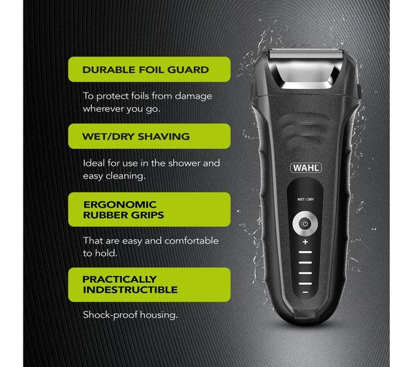 7061917 WAHL Lifeproof Plus 7061917 Wet & Dry Stubble Foil Shaver Black & Silver Currys