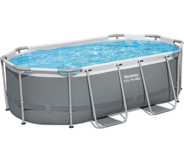 An image of BESTWAY 10ft x 33" Steel Pro MAX BW5614AGB-25 Oval Swimming Pool - Dark Grey