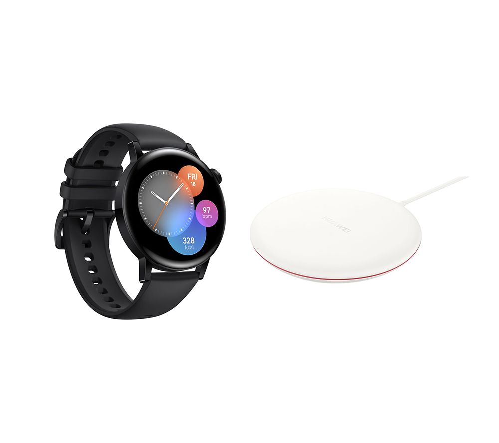 Watch GT 3 Active & Wireless Charger Bundle - Black, 42 mm