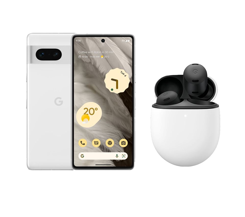 Pixel 7 (128 GB, Snow) & Pixel Buds Pro Wireless Bluetooth Noise-Cancelling Earbuds (Charcoal) Bundle