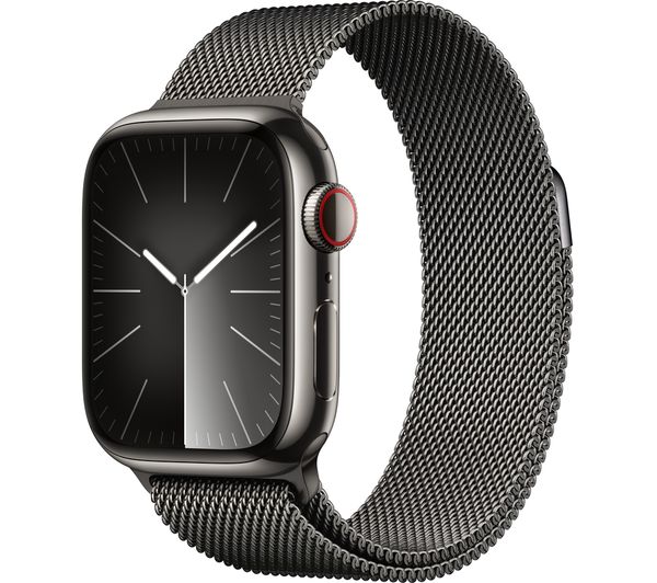 Image of APPLE Watch Series 9 Cellular - 41 mm Graphite Stainless Steel Case with Midnight Sports Band, S/M