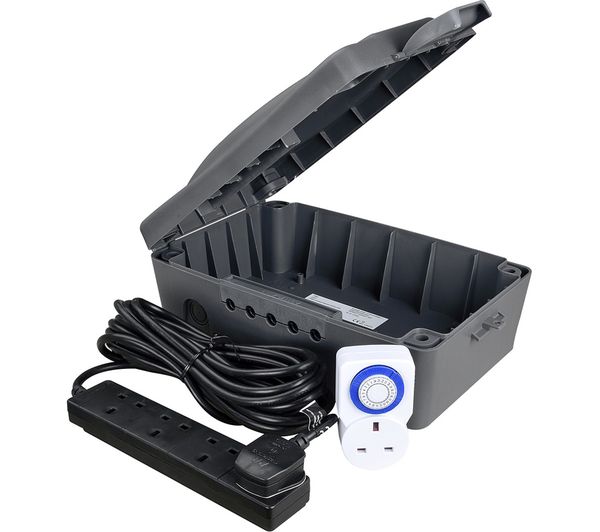 MASTERPLUG Weatherproof Box with 4 Socket Extension Lead & Timer - Black