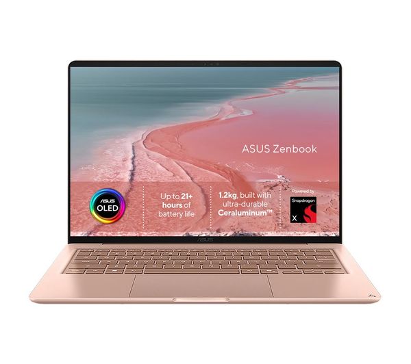 An image of ASUS Zenbook 14 UX3480QA OLED 14" Laptop, Copilot+ PC - Snapdragon X, 512 GB SSD, Pink