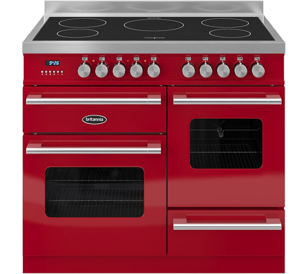 BRITANNIA Delphi 100 XG Electric Induction Range Cooker - Gloss Red & Stainless Steel, Stainless Steel