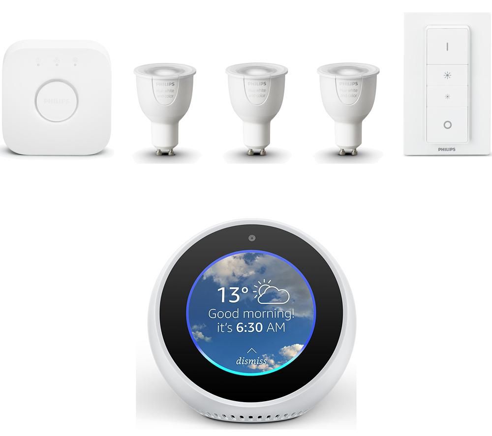 PHILIPS Hue Colour GU10 Bulbs Kit & Echo Spot Bundle, White review