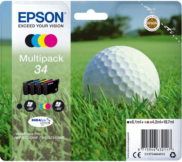 Epson 34 Golf Ball Cyan Magenta Yellow Black Ink Cartridges Multipack