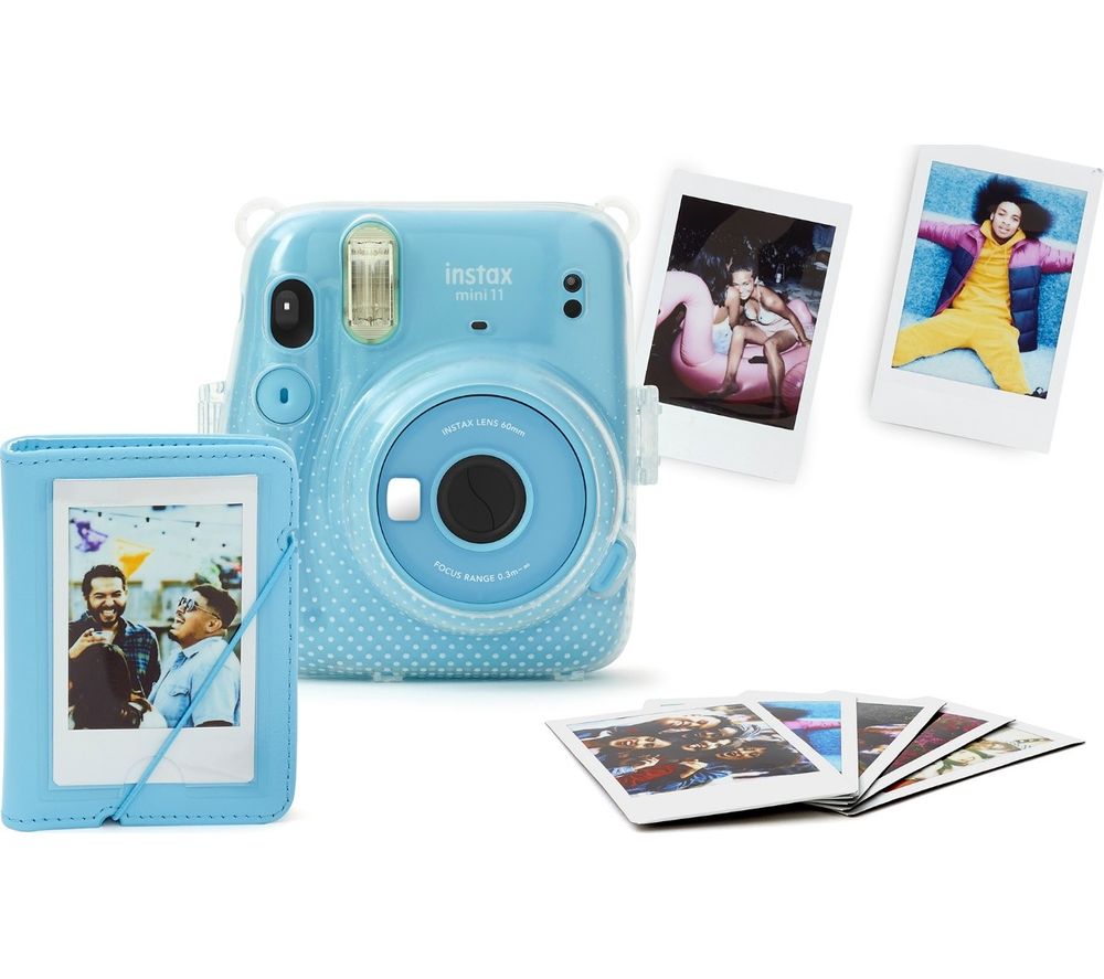 INSTAX mini 11 Instant Camera with Mini Film Pack & Clear Case Bundle - Sky Blue
