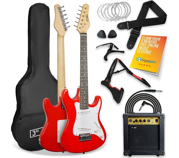 3rd Avenue 3 4 Size Electric Guitar Bundle Red