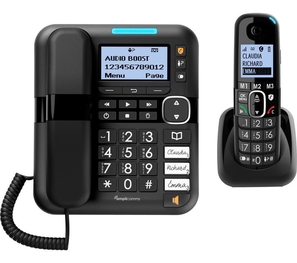 BigTel 1580 Combo Corded Phone & Cordless Extension Handset - Black & White