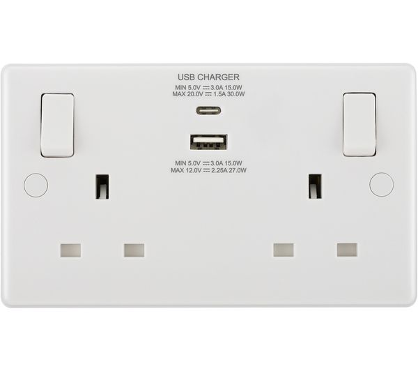 Bg Electrical 822uac30 Double Wall Socket With Usb Type C Usb White