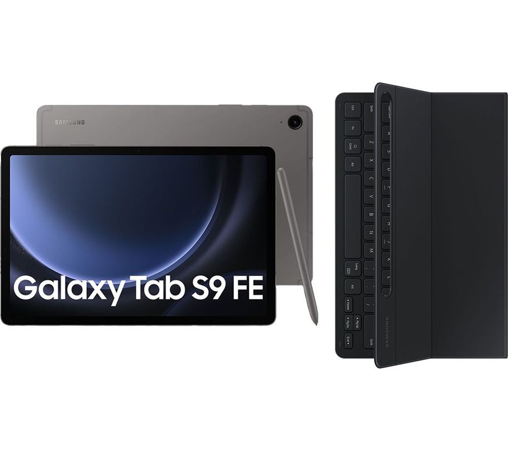 Galaxy Tab S9 FE 10.9" 5G Tablet (128 GB, Grey) & Galaxy Tab S9 and S9 FE Slim Book Cover Keyboard Case Bundle