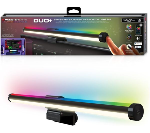 An image of MONSTER Smart llluminessence Duo+ 2-in-1 RGBW+IC Monitor Light Bar - 17.4" / 44 cm