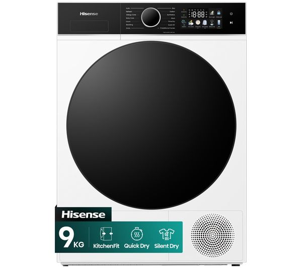 An image of HISENSE 3i Series DH3I902UWDC WiFi-enabled 9 kg Heat Pump Tumble Dryer - White